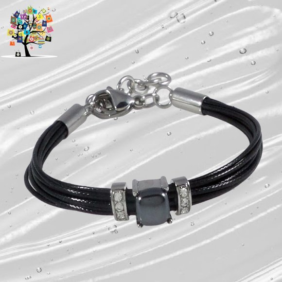 Stainless Steel Bracelet Hematite & Clear Crystals - Picture 5 of 5